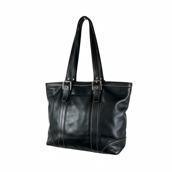 Coach Hampton Black Leather Shoulder Bag Tote Classic Y2K Vintage 
